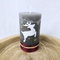 Weihnachtskerze -HIRSCH- anthrazit-weiß